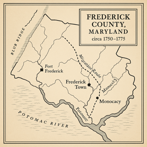 Map of Frederick County, Maryland, circa 1750-1755